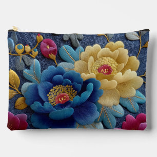 Elegantes Blumenstickerei-Look Vintage-Pfingstrose Zubehörtasche
