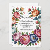 Elegantes Blumenstrauß & Bubbly Brunch Einladung (Vorne/Hinten)