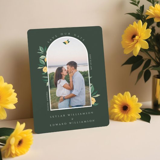 Elegantes Blumenstrauß Lemon Tree Foto Grün Save The Date