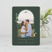 Elegantes Blumenstrauß Lemon Tree Foto Grün Save The Date (Stehend Vorderseite)
