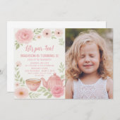 Elegantes Blumenteeer Party Einladung zum Geburtst (Vorne/Hinten)