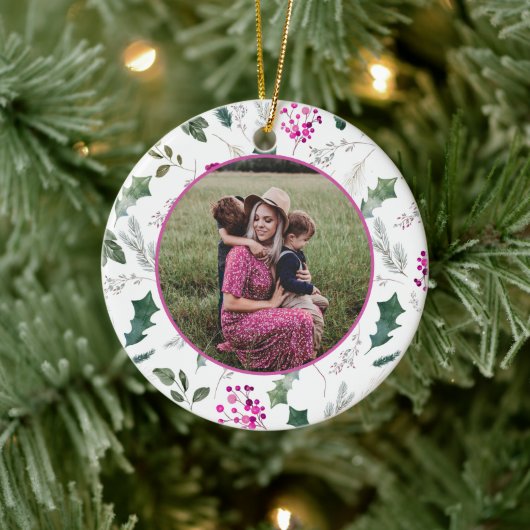 Elegantes Blumenweihnachtsfest Foto Keramik Ornament (Baum)