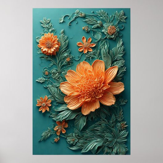 Elegantes Blumenwerk mit orangen Blume Poster (Vorne)