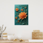 Elegantes Blumenwerk mit orangen Blume Poster (Küche)