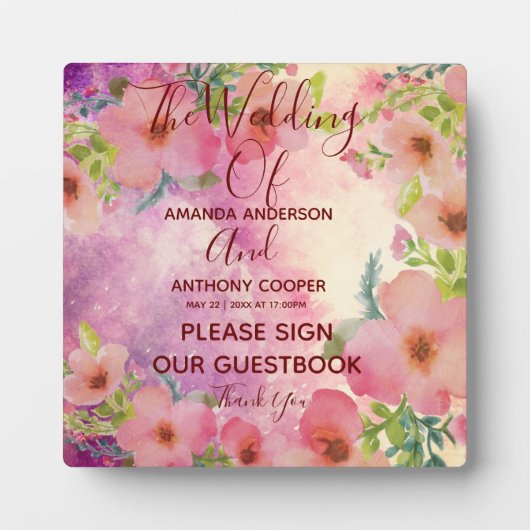 Elegantes Blumenzeichen in Aquarellfarben Fotoplatte (Vorderseite)