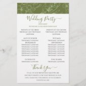 Elegantes Blumenzettel Grüne Hochzeit Programm (Rückseite)