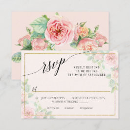 Elegantes Blumenzitat Rosa Goldfarbenhochzeit RSVP Karte