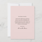 Elegantes Blumenzitter-Hochzeitsskript-Foto Dankeskarte (Rückseite)