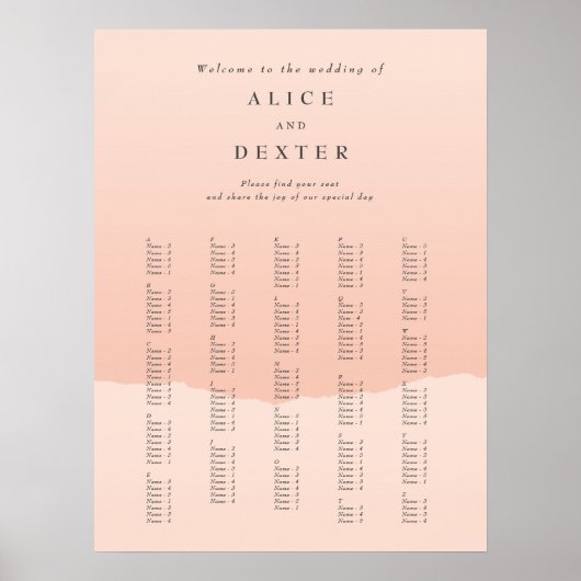 Elegantes Blush Alphabetisches Hochzeitszeichen Poster (Vorne)