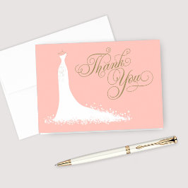 Elegantes Blush and Gold Wedding Gown Brautparty Dankeskarte