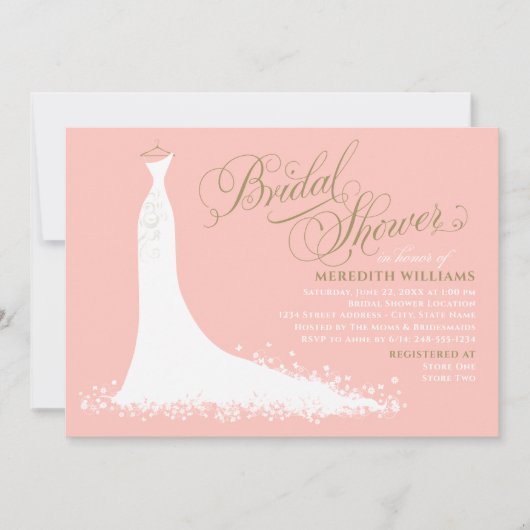 Elegantes Blush and Gold Wedding Gown Brautparty Einladung (Vorderseite)