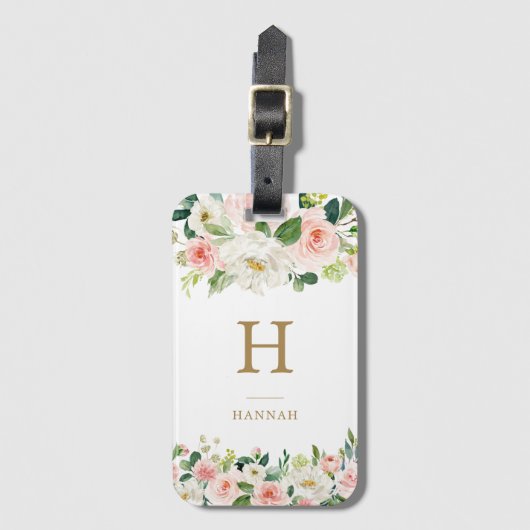 Elegantes Blush-Aquarell-Monogramm Gepäckanhänger (Vorderseite Vertikal)