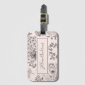 Elegantes Blush Black Rose Blumendesign Name Scrip Gepäckanhänger (Vorderseite Vertikal)