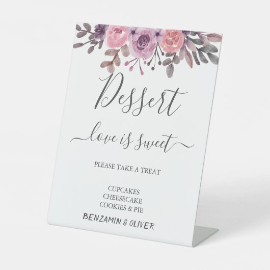 Elegantes Blush Blumendessert Bar Sign Sockelschild (Vorderseite)