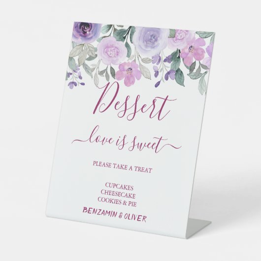 Elegantes Blush Blumendessert Bar Sign Sockelschild (Vorderseite)