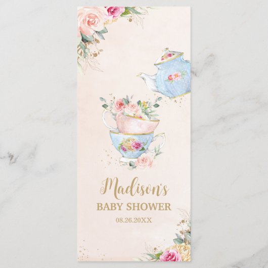 Elegantes Blush Blumenstrauß High Tea Baby Duschme Programm (Rückseite)