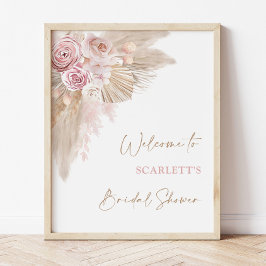 Elegantes Blush Boho Pampas Brautparty Willkommen Poster