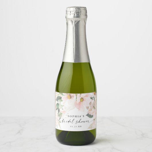 Elegantes Blush-Brautparty Schaumweinetikett (Vorderseite)