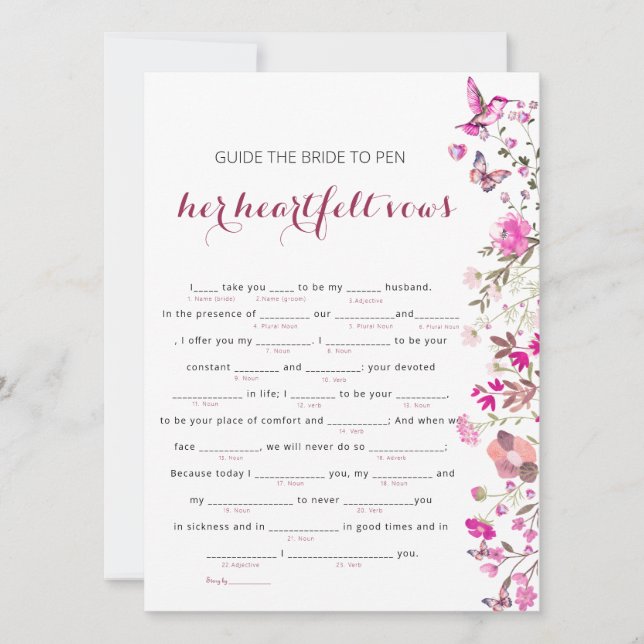 Elegantes Blush Bride Heartfelt Vows Game (Vorderseite)