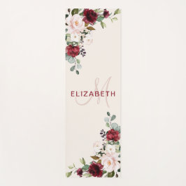 Elegantes Blush Burgundy Aquarell Floral Monogramm Yogamatte