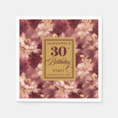 Elegantes Blush Burgundy Gold 30. Geburtstag Party Serviette (Vorderseite)
