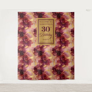Elegantes Blush Burgundy Gold 30. Geburtstag Party Wandteppich