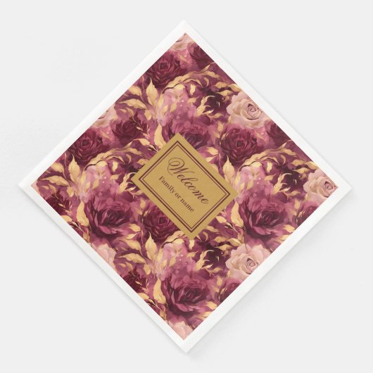 Elegantes Blush Burgundy Personalisiertes Tuch Serviette (Ecke)