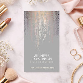 Elegantes Blush Confetti Regenmuster Grau Visitenkarte