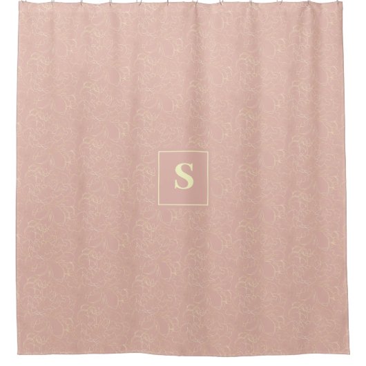 Elegantes Blush Cream Gold Floral Monogram Duschvorhang (Vorderseite)