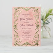 Elegantes Blush Damask Rokoko Brautparty Einladung (Stehend Vorderseite)