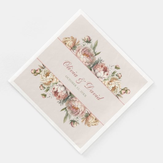 Elegantes Blush Dusty Rose Peonies Paper Napkin Serviette (Ecke)