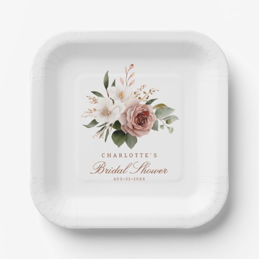 Elegantes Blush Fall Brautparty Pappteller (Vorderseite)