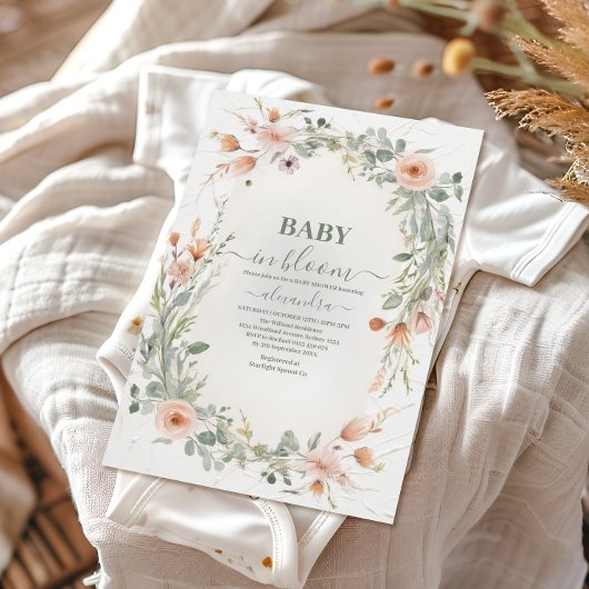Elegantes Blush Floral Baby in Blütendusche Einladung