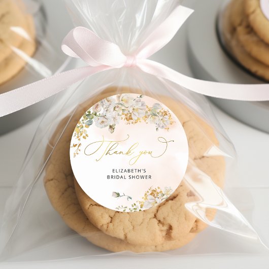 Elegantes Blush Floral Brautparty Vielen Dank Runder Aufkleber