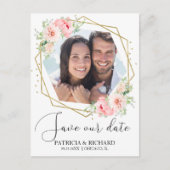 Elegantes Blush Floral Foto Save the Date Hochzeit Postkarte (Vorderseite)