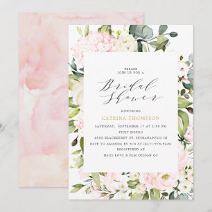 Elegantes Blush Floral und Eukalyptus-Brautparty Einladung