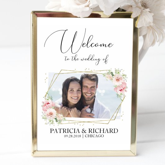 Elegantes Blush Foto Hochzeit Begrüßungszeichen Poster