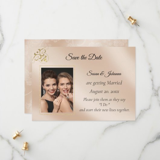 Elegantes Blush Gay Foto Save the Date (Vorderseite/Rückseite Beispiel)
