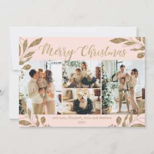 Elegantes Blush Gold Blätter 4 Foto Weihnachtskart