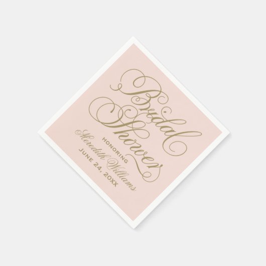 Elegantes Blush-Gold-Script-Hochzeitsskript-Brautp Serviette (Ecke)