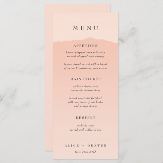Elegantes Blush Gradient Wedding Menu Menükarte (Vorne/Hinten)
