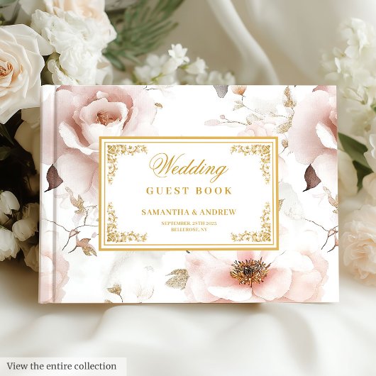 Elegantes Blush Ivory Gold Watercolor Gästebuch