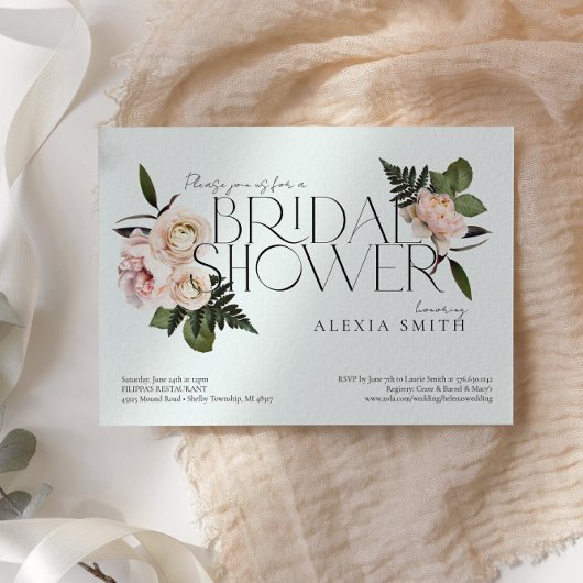 Elegantes Blush Modernes Brautparty mit Blumen Einladung