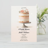 Elegantes Blush Peach Floral Cake Brautparty Einladung (Stehend Vorderseite)