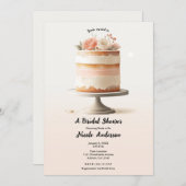 Elegantes Blush Peach Floral Cake Brautparty Einladung (Vorne/Hinten)