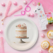 Elegantes Blush Peach Floral Cake Brautparty Pappteller (Party)