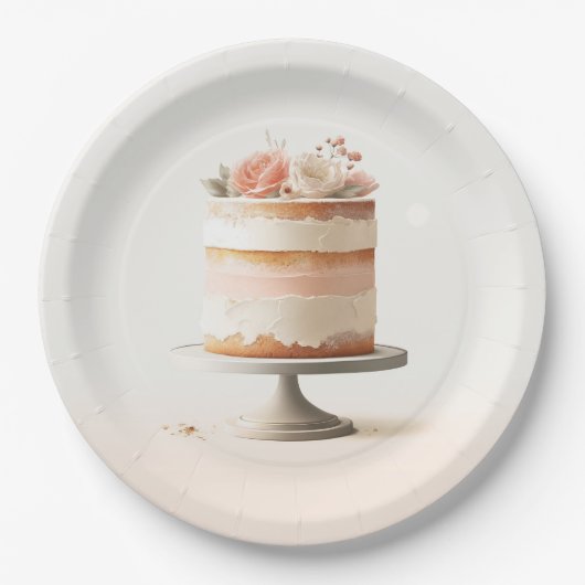 Elegantes Blush Peach Floral Cake Brautparty Pappteller (Vorderseite)