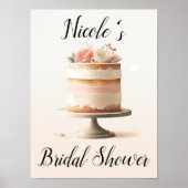 Elegantes Blush Peach Floral Cake Brautparty Poster (Vorne)