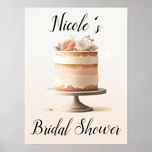 Elegantes Blush Peach Floral Cake Brautparty Poster (Vorne)