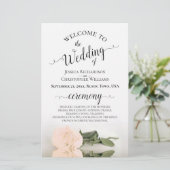 Elegantes Blush Peach Rose Hochzeitsprogramm (Stehend Vorderseite)